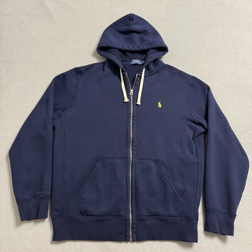 Polo Ralph Lauren Hoodie Mens L Navy Full Zip Pony Logo Casual